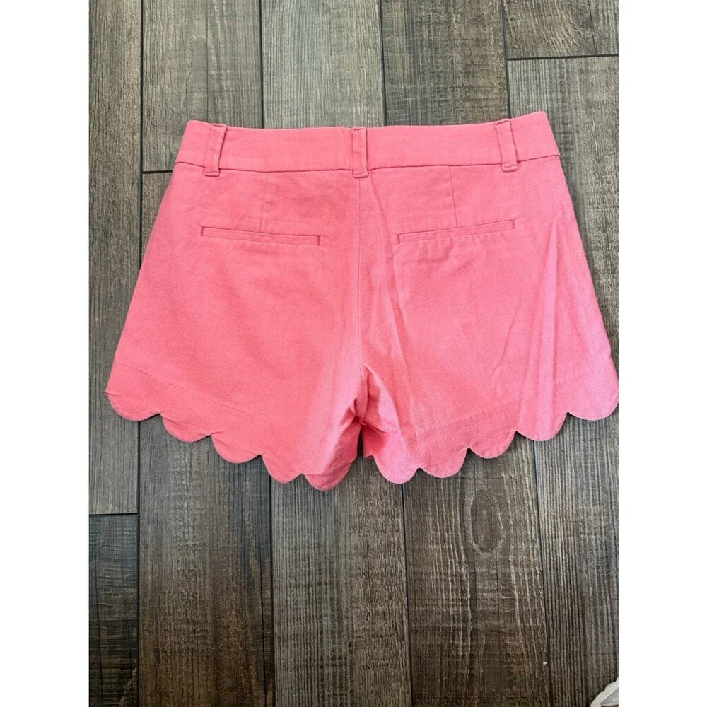 J Crew Linen Scalloped Shorts Sz. 0 Coral